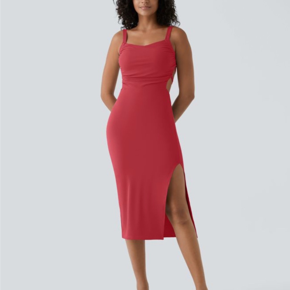 Halara ‘Ruched Lace Up Bodycon Midi Casual Dress’ New With Tags Size XS